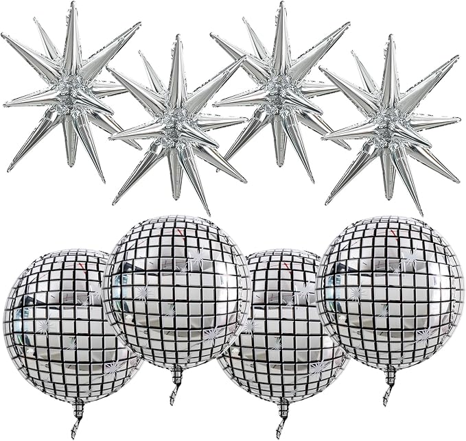 TONIFUL 8 Pcs 22Inch Disco Large 4D Giant Round and Star Balloons Explosion by TONIFUL