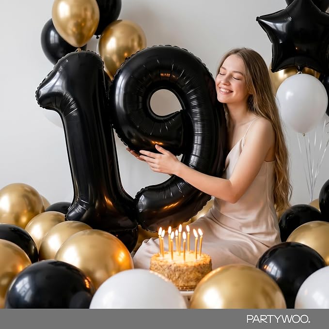 PartyWoo Number Balloons 40 Inch Black Number 9 Kit 25pcs - Image 8