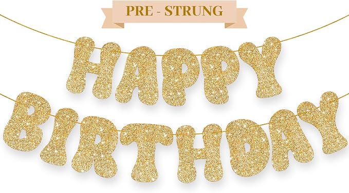 KatchOn Glitter Gold Happy Birthday Banner 10 Feet Birthday Decorations | by KatchOn