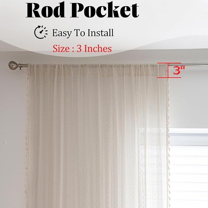 Sutuo Home Boho Curtain Crochet Lace Semi-Sheer Florals Hollow Knitted Handmade - Image 6