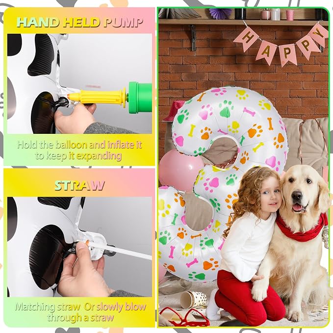 40 Inch Multi-color Dog Paw Balloons, Numeral 3 Birthday Balloons - Image 4