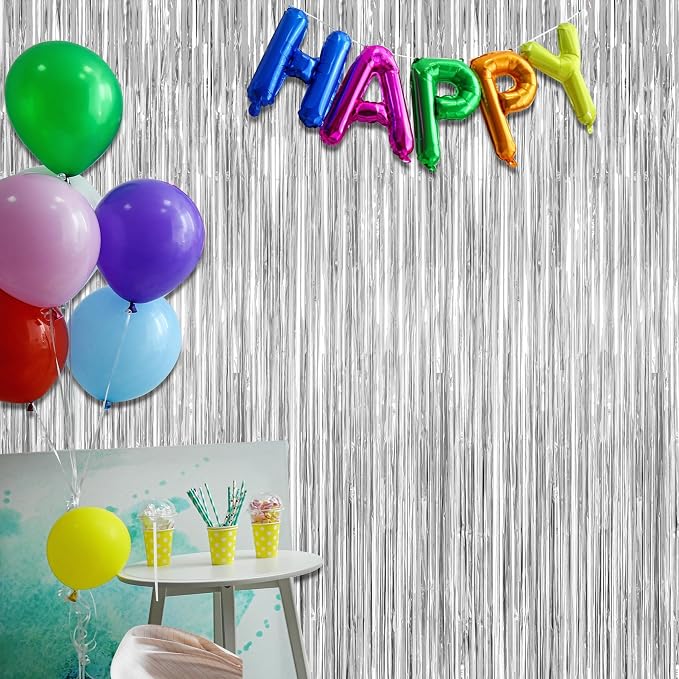 8 Pack Silver Backdrop, 3.28 FT x 7.05 FT Birthday Backdrop, Metallic Silver - Image 7