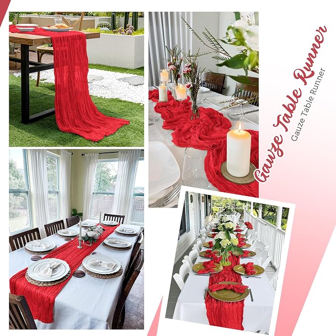 16 Pack Red Cheesecloth Table Runners 20x120 Inch Gauze Table Runner 10FT - Image 5