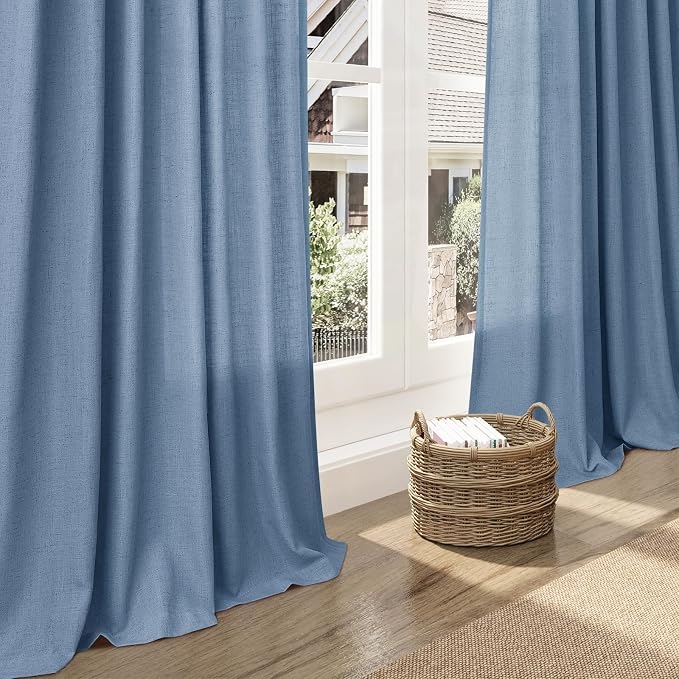 Stone Blue Linen Curtains 90 Inch Length - Image 4