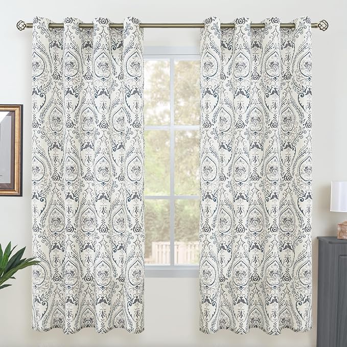 Linen Curtains 72 inches Long for Living Room, Printed Linen Curtains Grommet by LAMIT