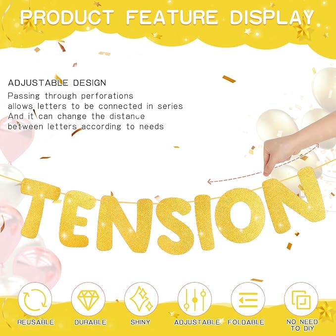 Retirement Banner Pre-Strung GOODBYE TENSION HELLO PENSION Banner Glitter - Image 3