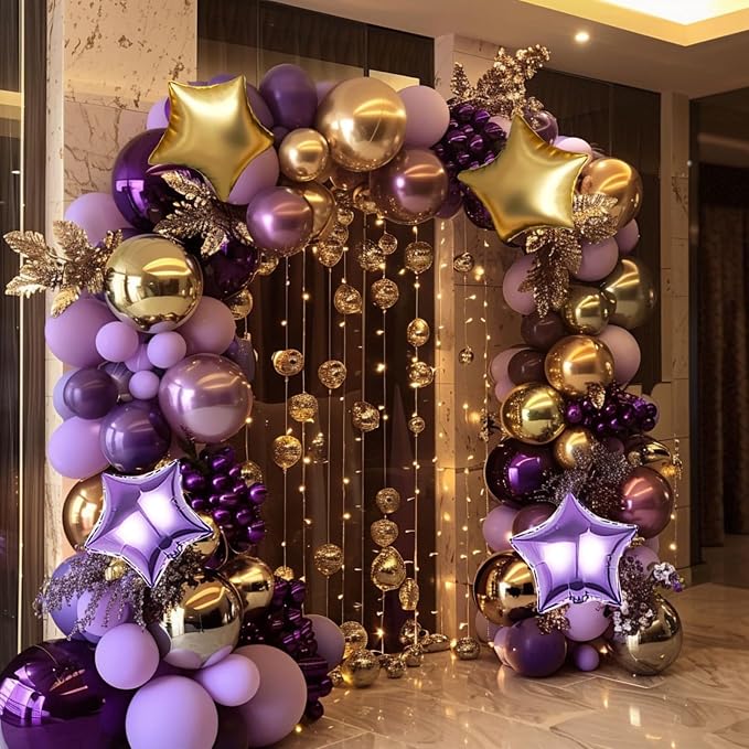 Dusty Purple and Gold Balloon Garland Arch Kit - Image 6