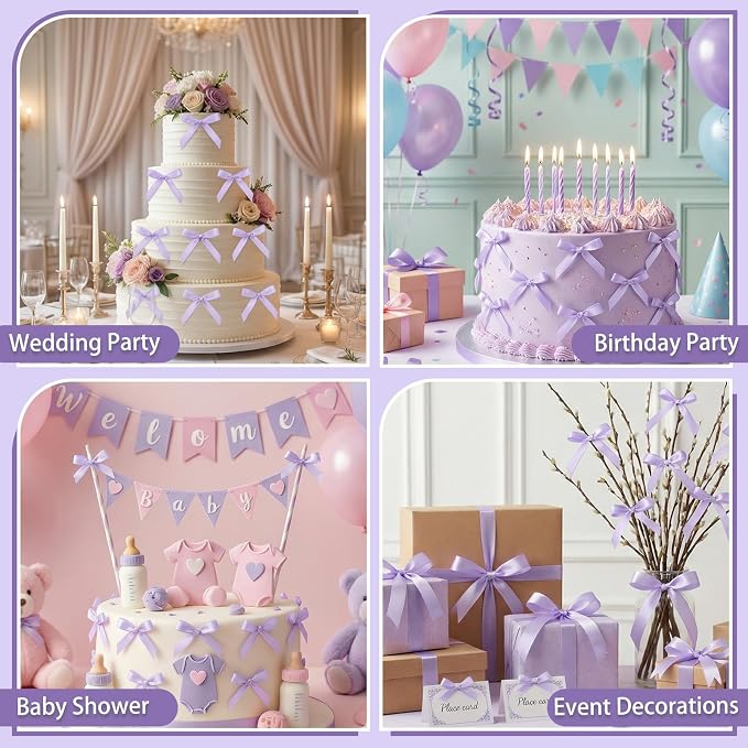 30 Pack Light Purple Bow Cake Toppers, Ribbon Bows - Image 4