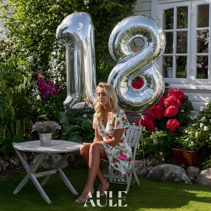 AULE 40 Inch Silver 8 Balloon Number Foil 0-9 Birthday Big Numbers | Birthday - Image 3