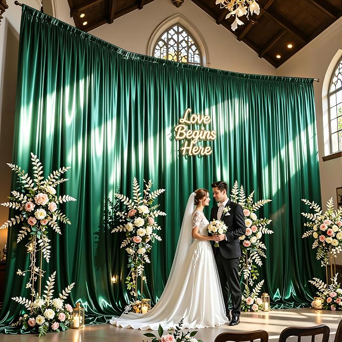 40x10ft Dark Green Glitter Backdrop Curtain - Image 2