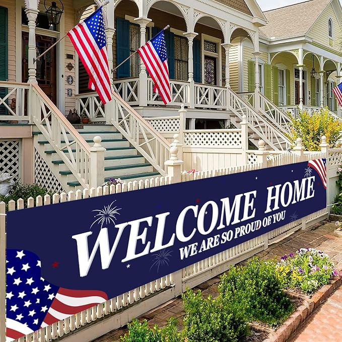 Welcome Home Banner White and Blue Homecoming Backdrop by TzTwodcaz