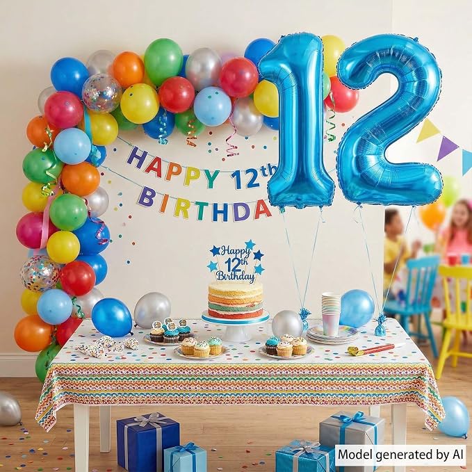 Light Blue Number 12 Balloon 40 Inch, Foil Numeral - Image 6