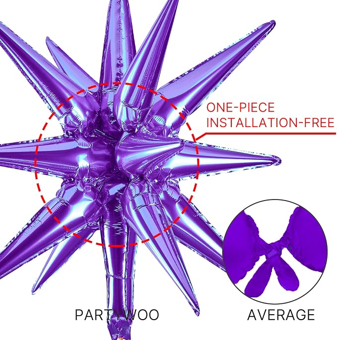 PartyWoo Dark Purple Star Spike Balloon Arch Kit 110pcs Different Sizes | 18 12 - Image 5