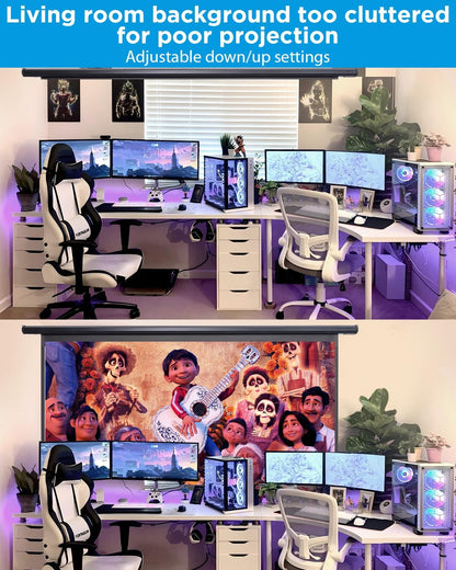 Projector Screen Motorized 100 Inch Electric Projector Screen with Remote Ceiling Mount Hooks, Pull Down Retractable Projection Screen Movie Screen Black 16:9, Automatic Projector Screen Roll Down