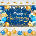 Blue & Navy Blue Gold Happy Anniversary Banner & Backdrop | Happy Anniversary by Wayyogh