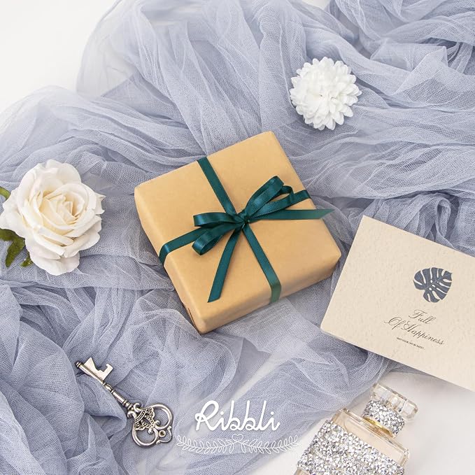 Ribbli Teal Satin Ribbon, Double Faced Satin 1/4 inch x Continuous 50 Yards - Image 2