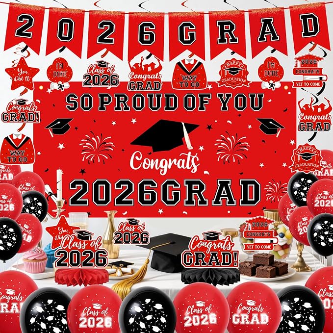 59Pcs Graduation Decorations 2026 Backdrop Balloons Banner Centerpiece Hanging - Image 4