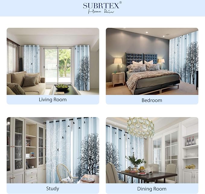SUBRTEX Boho Leaf Printed Curtains 63 inch Long 2 Panels, Room Darkening - Image 6