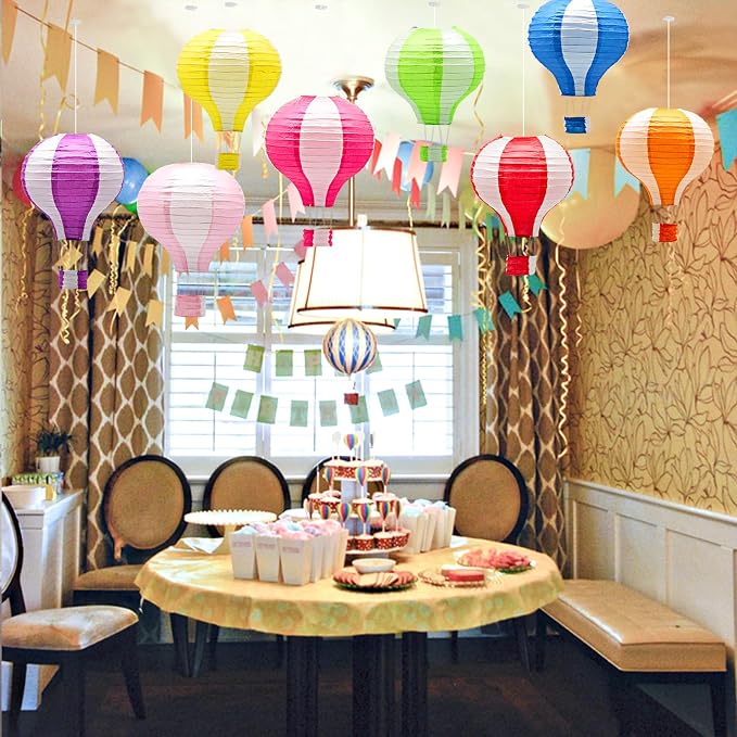 8 Pcs Striped Hot Air Balloon Paper Lanterns, 12 in Hanging Ceiling Decor | - Image 6