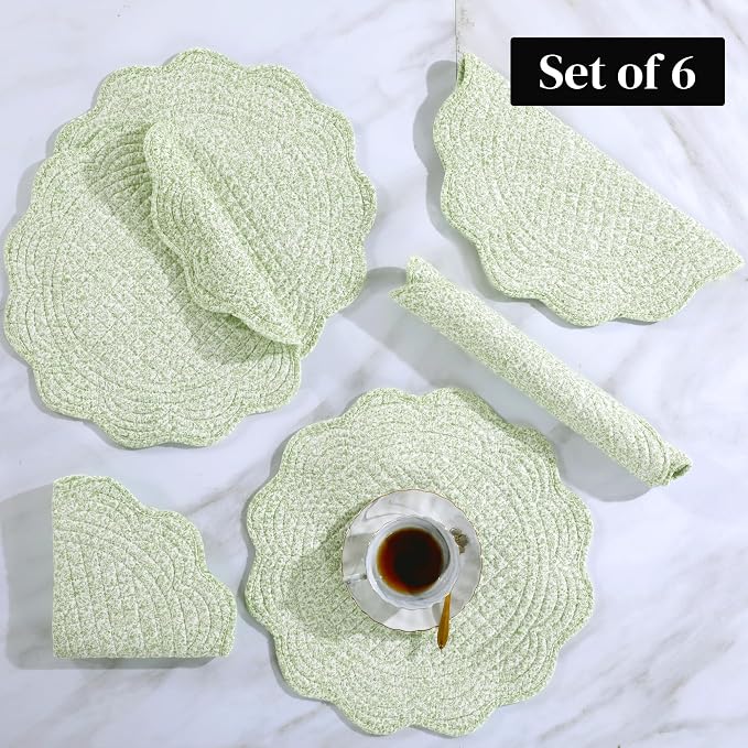 HOMBYS Quilted Placemats Set of 6 Washable Round Placemats - Image 8