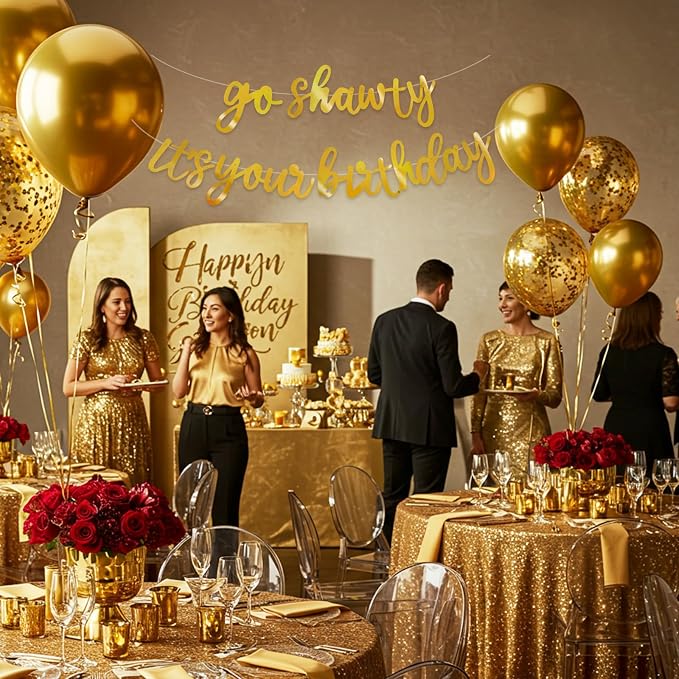 BEISHIDA Bright Gold Pre-Strung Go Shawty It's Your Birthday Banner Decor | - Image 5