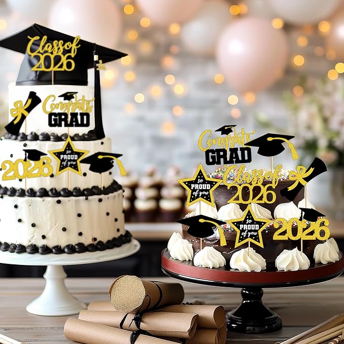48 PCS Graduation Cupcake Toppers, 6 Styles Congrats Grad Cake Topper, Glittery - Image 5