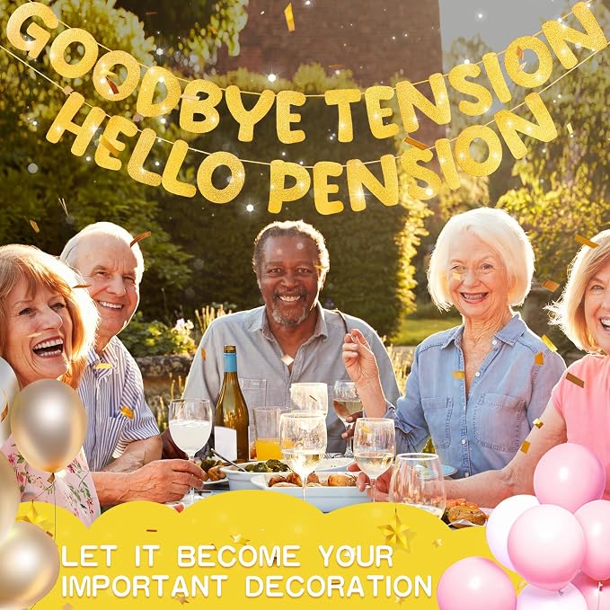 Retirement Banner Pre-Strung GOODBYE TENSION HELLO PENSION Banner Glitter - Image 6
