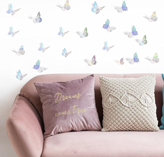 SAOROPEB 3D Butterfly Wall Decor 48 Pcs Laser Butterfly Birthday Decoration | 4 - Image 5