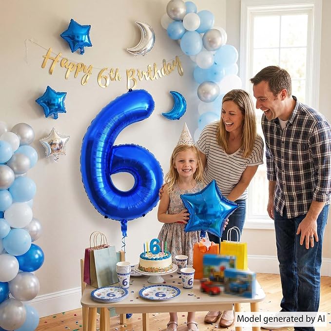 Navy Blue Number 6 Balloon 40 Inch, Shiny Foil Numeral Elegant Event Decor | - Image 2