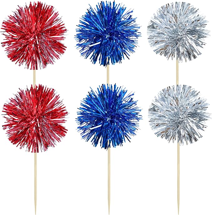 Gyufise 30Pcs Foil Firework Cupcake Toppers Sparkle Tinsel Cake Toppers Tinsel - Image 3