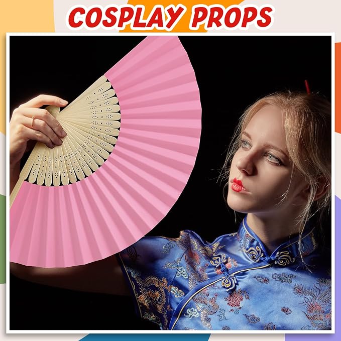 Chunful 60 Pcs Multicolor Folding Fan Decorative Bulk Chinese Bamboo Paper - Image 4