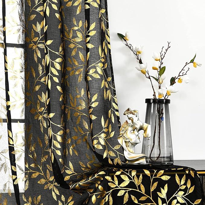 Sutuo Home Black Sheer Curtains 96 Inches Long 2 Panels Set, Privacy Window - Image 4