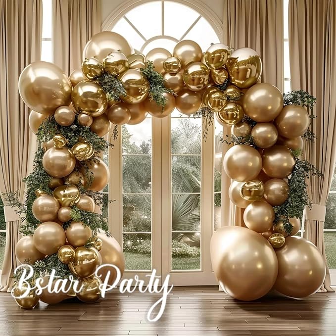 Chrome Metallic Gold Balloon Garland Arch Kit | Different Sizes Gold Balloons - Image 3