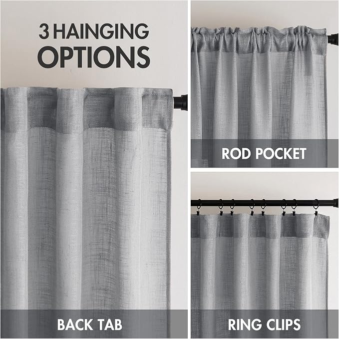 MIULEE Grey Linen Curtains 52x108 Inches Long - Image 3