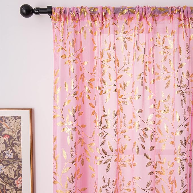 Sutuo Home Pink Sheer Curtains 63 Inch Length 2 Panels Set, Privacy Voile - Image 4