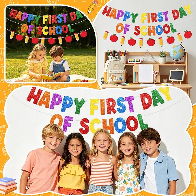 Happy First Day of School Decorations, Pre-Strung Back to School Banner | - Image 7