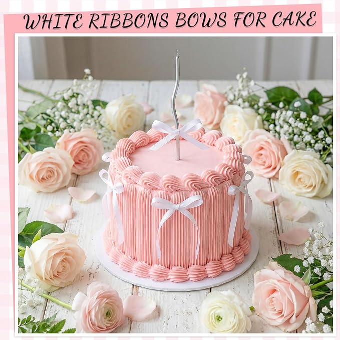 30 Pack Bow Cake Toppers White Ribbon Bows - Image 4