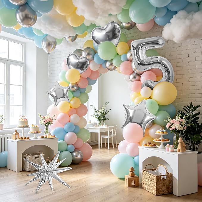 TONIFUL 5th Birthday Balloons Kit 40Inch Silver Large Number 5 Foil Balloon | - Image 6