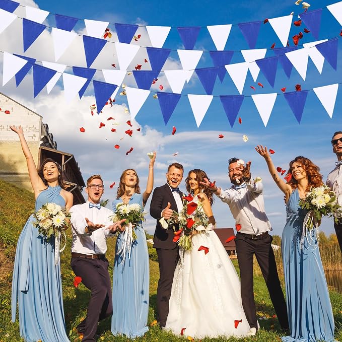 HESTYA 42 Pieces Blue White Pennant Banner Flag Bunting Triangle Banner Pennants - Image 5