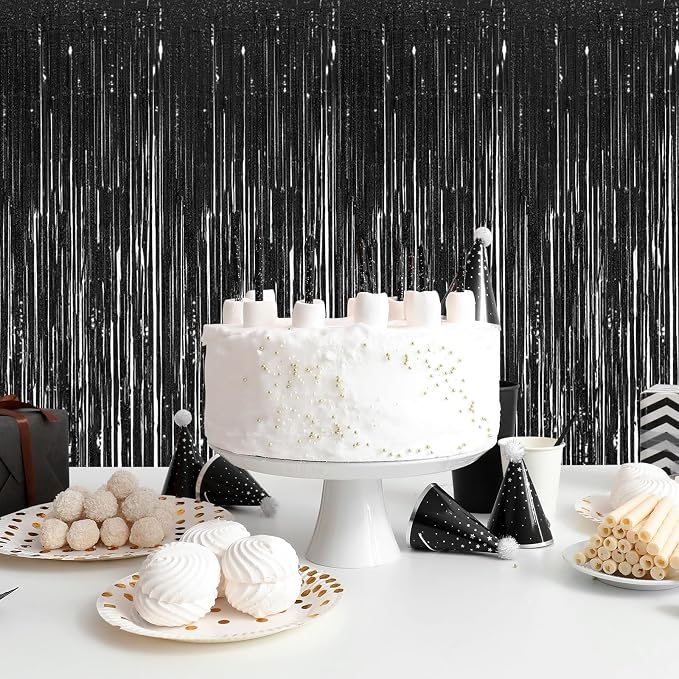 10 Pack Black Foil Curtain Backdrop 3.2ft x 9.8ft Metallic Tinsel Foil Fringe - Image 6