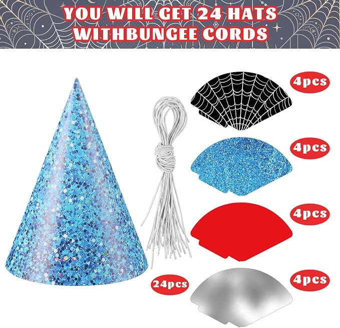 Watersay 24 Pcs Themed Party Hats Theme Cone Paper Hats - Image 3