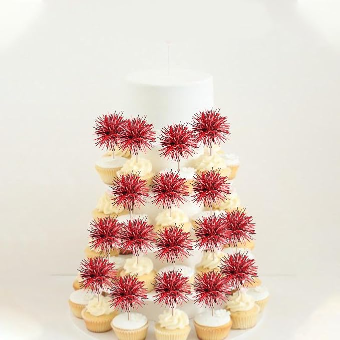 40 PCS Foil Firework Cupcake Toppers Sparkle Tinsel Cupcakae Picks Sparkler - Image 4