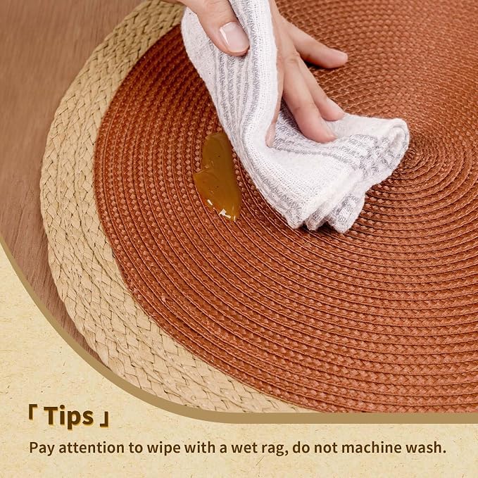 Noctiflorous Braided Round Placemats Set of 8, 15 Inch Woven Table Mats - Image 4