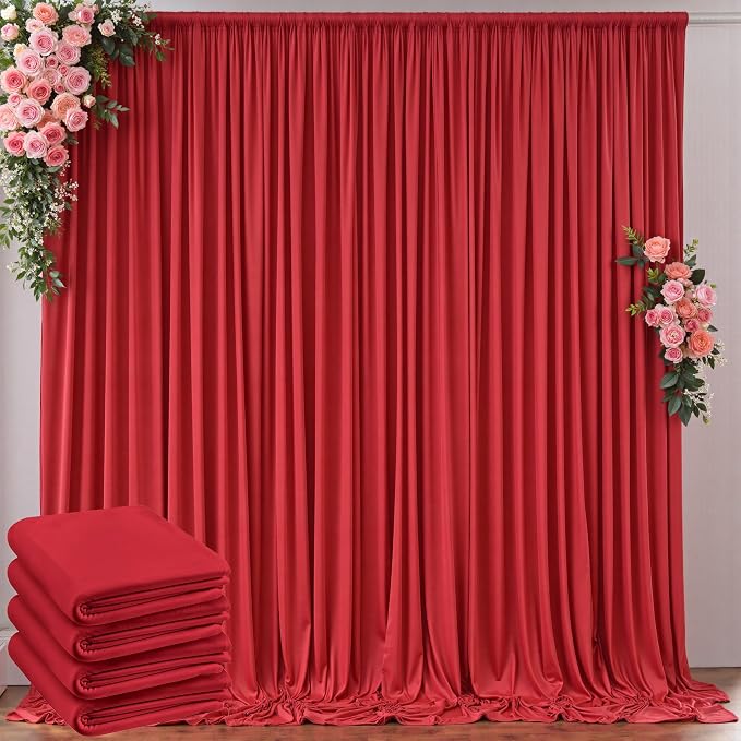 Outpain 20 ft x 8 ft Red Backdrop Curtain Panels, 4 Panels 5 ft x 8 ft Wrinkle by Outpain