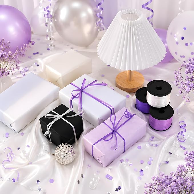 BEISHIDA 3 Pack 100 Yard Matte Purple White Curling Crimped Ribbon Balloon - Image 6