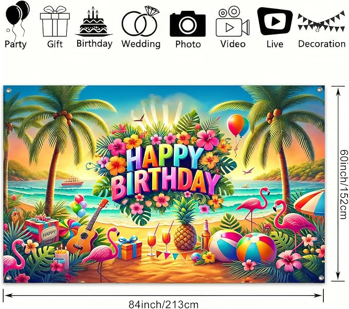 BlissYard Tropical Flamingo Polyester Birthday Banner 71x43 Inch Decor | - Image 3