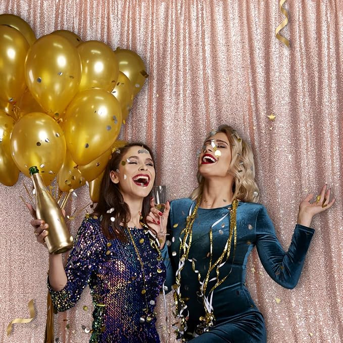 PartyDelight Rose Gold Sequin Backdrop 6x6ft Sparkly Photo Curtain | 4 Inch Rod - Image 7