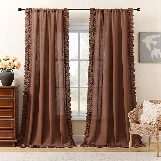 Dark Terracotta Linen Curtains for Living Room 58 x 96 Inch, 2 Panels | Rod - Image 2