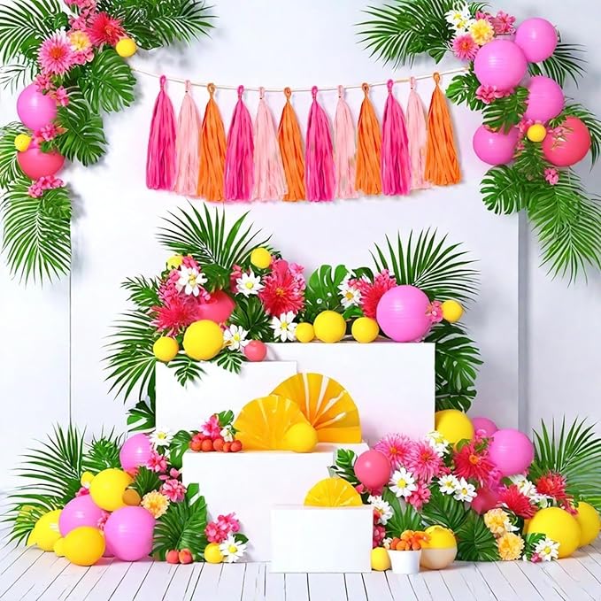 Rose red Pink and Orange Tassel Garland Banner Paper Tassels - Image 3