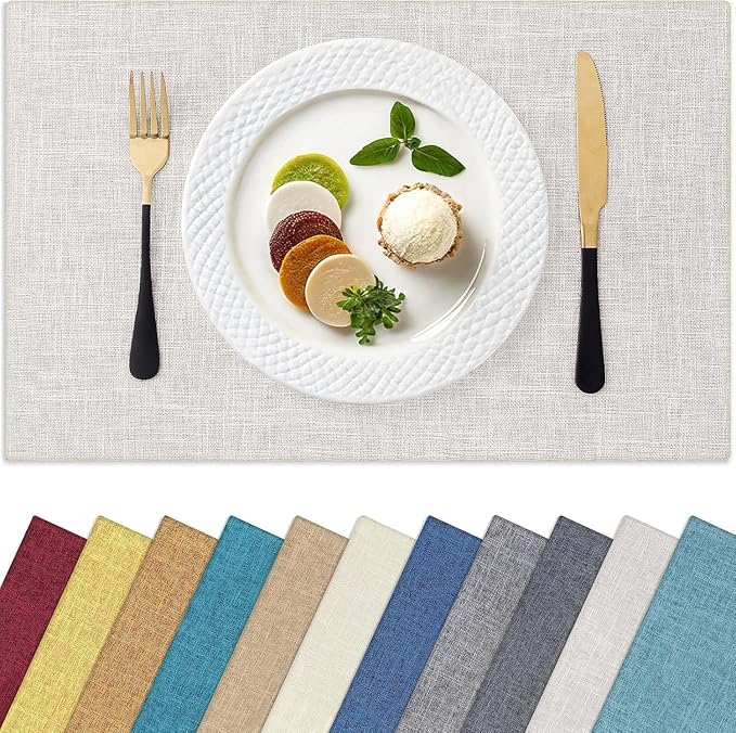 Homaxy Cloths Placemats for Dining Table Set of 6, Cotton Linen Blend Table Mats by Homaxy